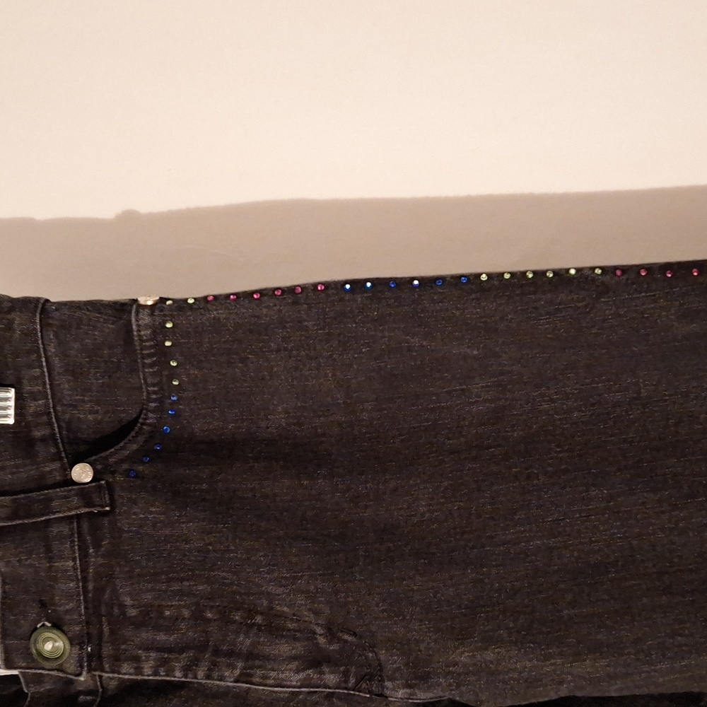 Byblos Blue Rhinestone Jeans Women's Made in Italy Black Denim 28 Jean